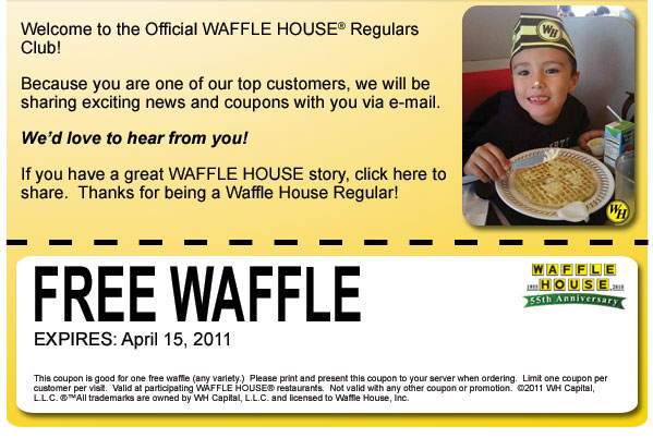 Waffle HOuse Coupon 289 Waffle House Coupon: Free Waffle